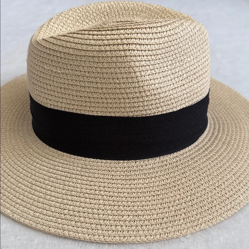 {NWT} American Hat Makers | Afternoon Fedora Handmade Straw Hat Cream/Black (MD) - Picture 11 of 16